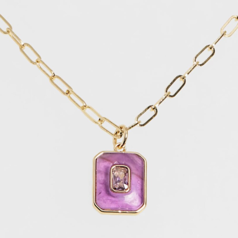 Leith NORDSTROM’S- CZ [ Purple ] Inlay Stone Necklace - Picture 2 of 6
